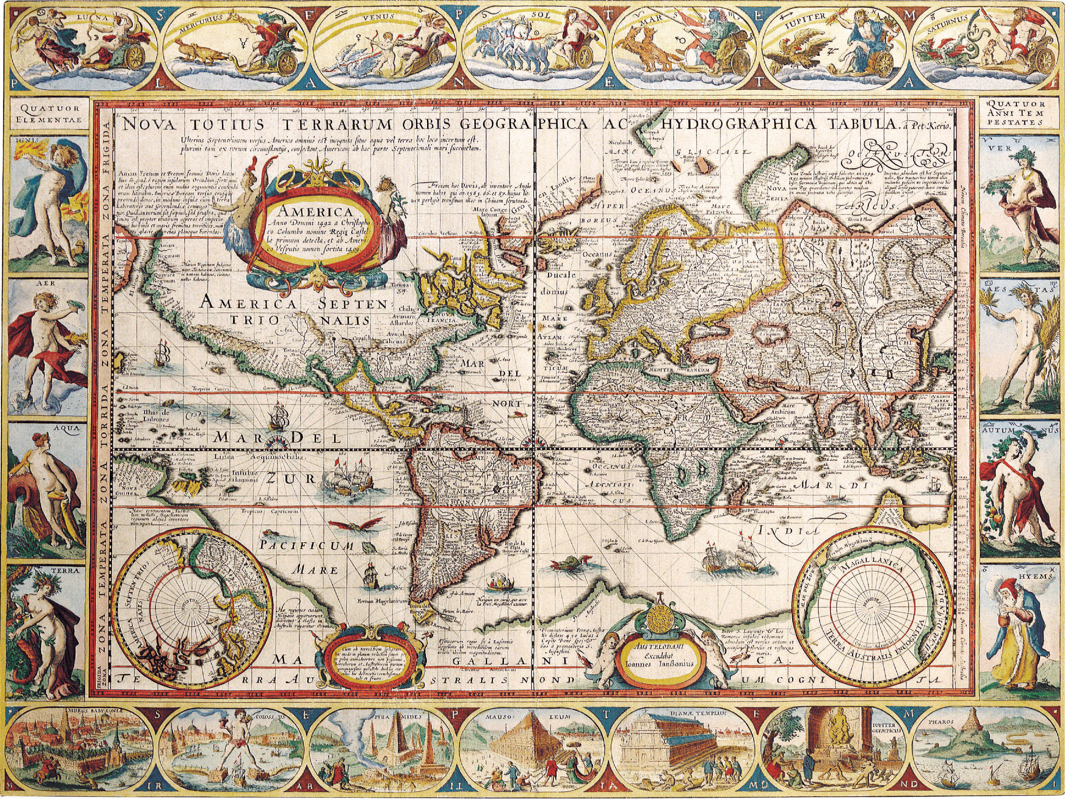This meme is an image of a 17th-century map of the world, specifically the "Nova et Accurata Descriptio" by Guillaume Delahaye. The map is labeled "Nova Totus Terrarum Orbis Geographica" and features a detailed illustration of the world, with various countries, seas, and landmarks.